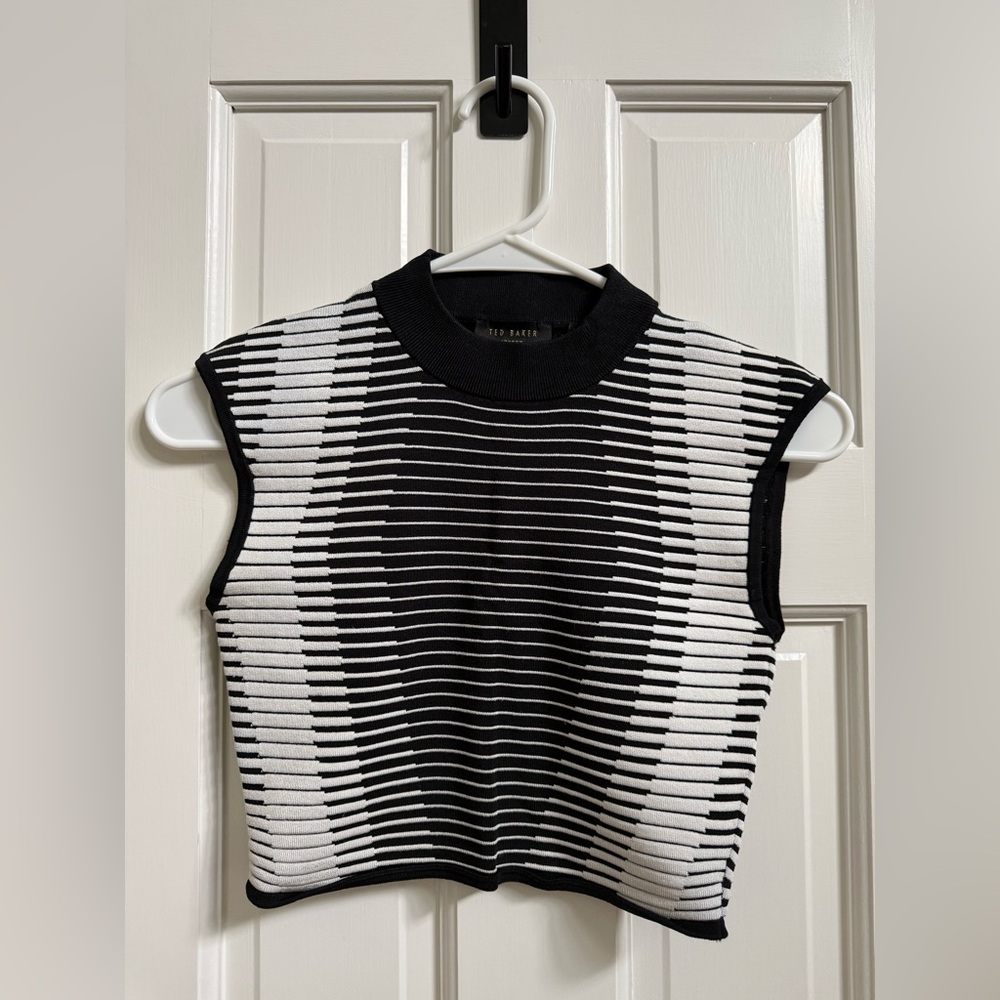 Ted Baker Black & White Striped Knit Crop Top